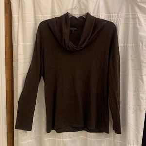 COPY - Chocolate brown 100% merino cowl-neck sweater, Eileen Fisher.